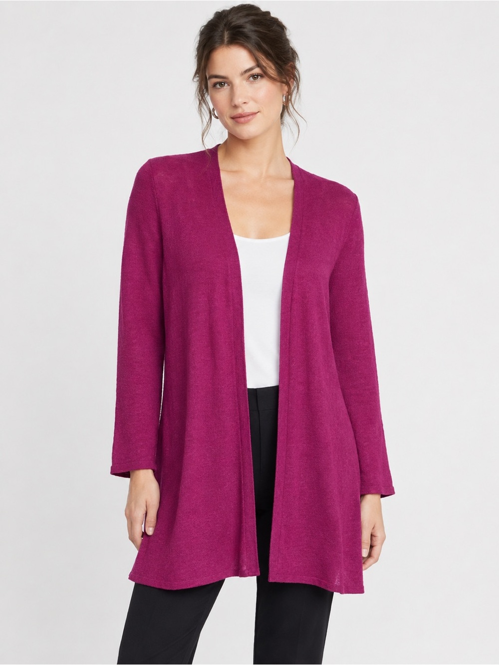 Eileen Fisher Silk and Cotton Open Front Longline Cardigan